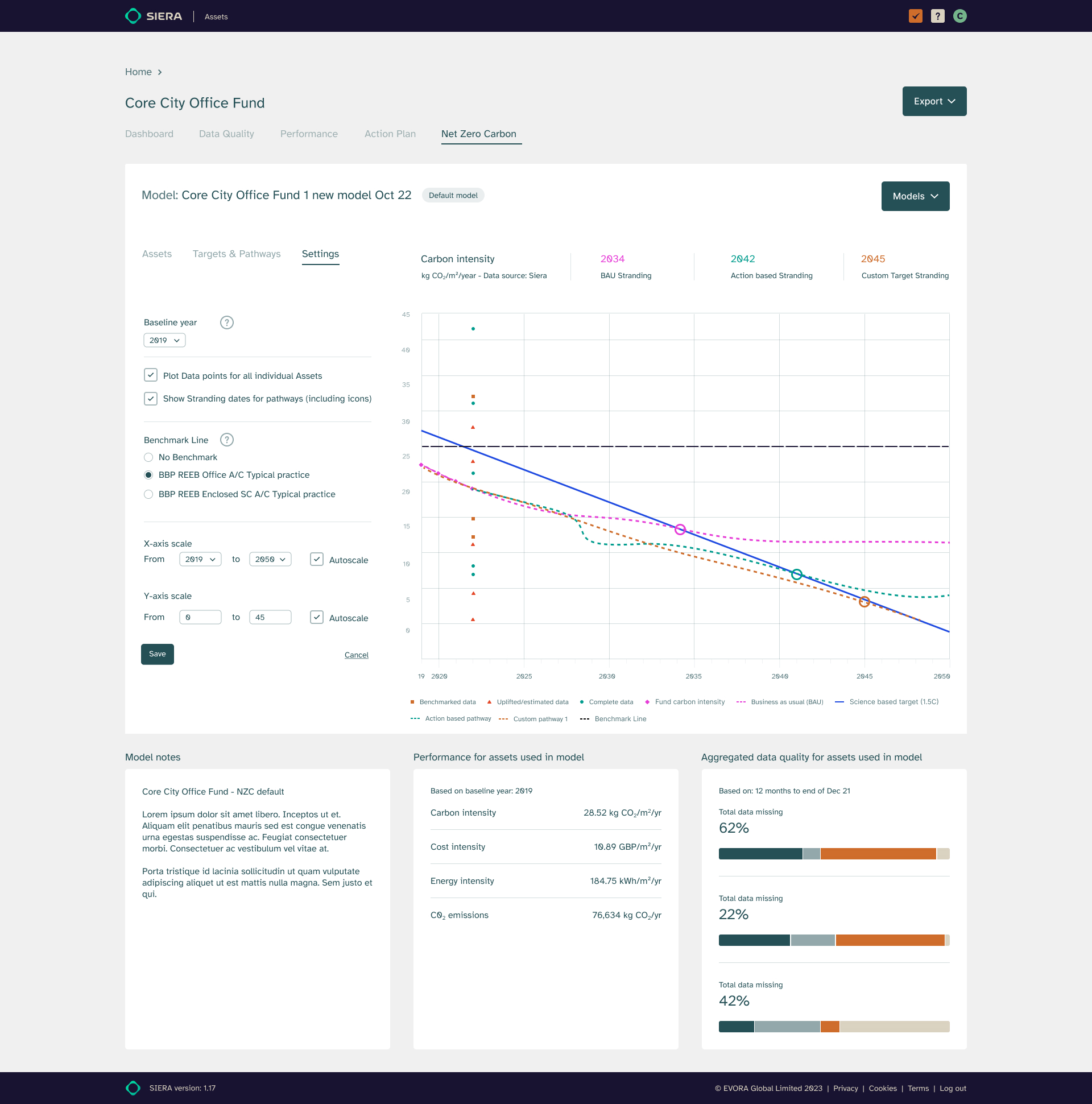 NZC Settings — benchmark line, axis scale, stranding dates